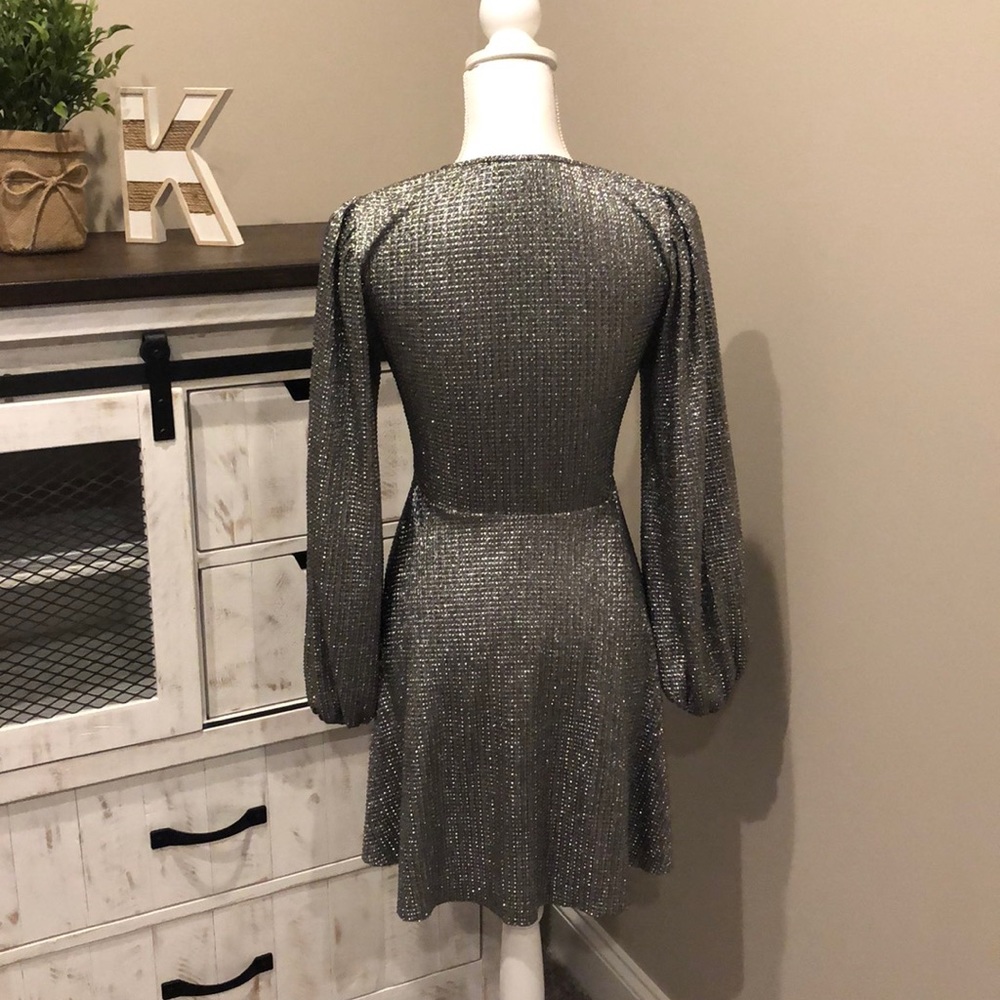 Topshop Silver Metallic Plissé Surplice Dress 4 - Picture 3 of 8